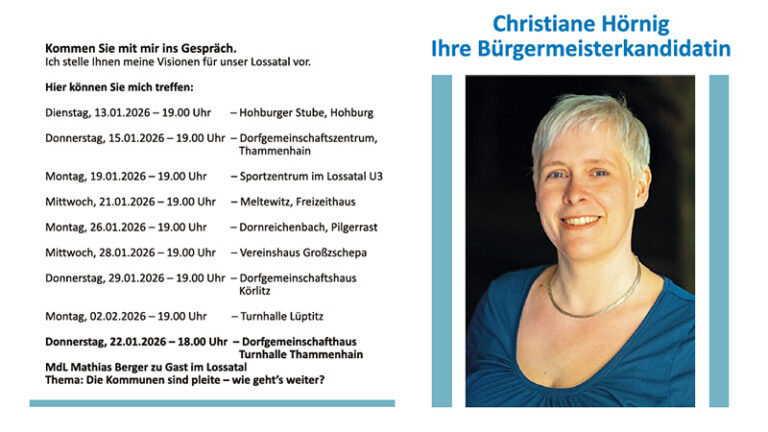 Christiane Hörnig stellt sich vor – Programm und Termine unserer Bürgermeisterkandidatin